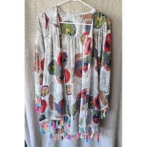 Jodifl Large Kimono Duster Multi Floral Open Front Top Boho Chic Hippie Gypsy
